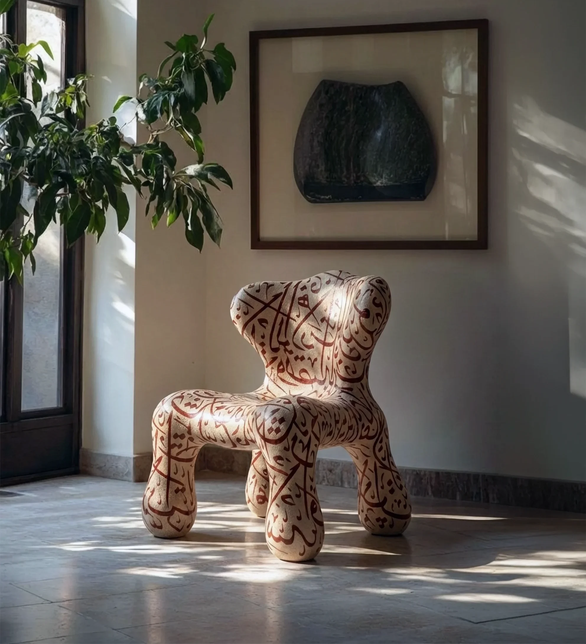 Wady sculptural chair — Arabic calligraphy design, Abdalla Attia Milan 2026